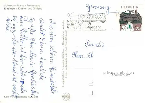 AK / Ansichtskarte Einsiedeln SZ Kloster und Sihlsee Fliegeraufnahme Kat. Einsiedeln