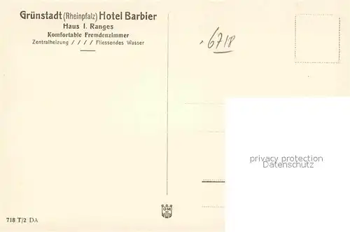 AK / Ansichtskarte Gruenstadt Hotel Barbier  Kat. Gruenstadt