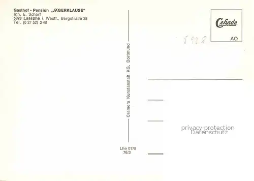 AK / Ansichtskarte Laasphe Bad Gasthof Pension Jaegerklause Kat. Bad Laasphe