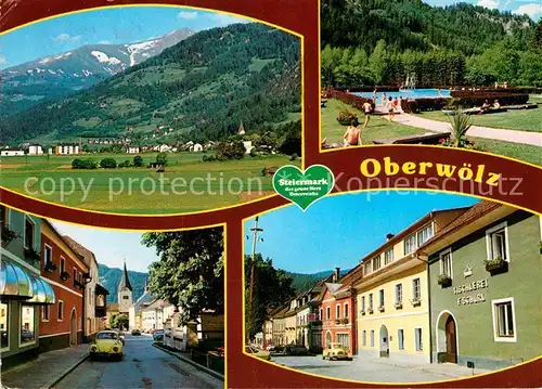 AK / Ansichtskarte Oberwoelz Stadt Panorama Schwimmbad Dorfpartien Kat. Oberwoelz Stadt