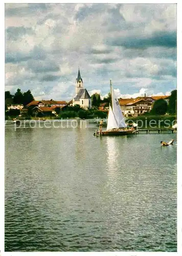 AK / Ansichtskarte Seebruck Chiemsee Kirche Segelboot Strand Kat. Seeon Seebruck