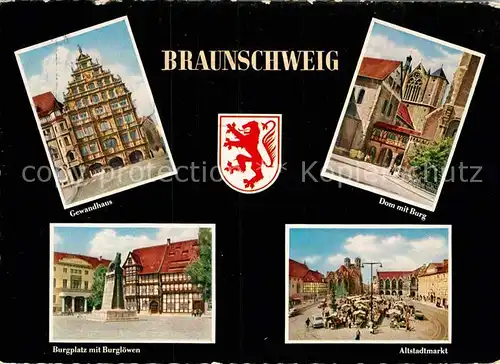AK / Ansichtskarte Braunschweig Gewandhaus Burgplatz Burgloewen Altstadtmarkt Dom Burg Kat. Braunschweig