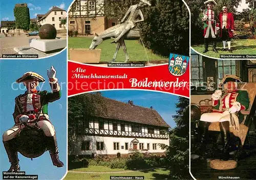 AK / Ansichtskarte Bodenwerder Brunnen am Muehlentor Muenchhausen auf der Kanonenkugel  Kat. Bodenwerder