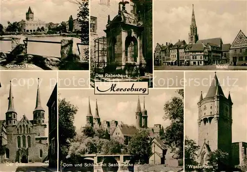 AK / Ansichtskarte Merseburg Saale Rabenhaus Gotthard Teich Wasserturm Markt Schloss  Kat. Merseburg