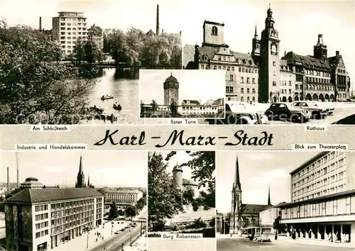 AK / Ansichtskarte Karl Marx Stadt Rathaus Roter Turm Schlossteich Burg Rabenstein Theaterplatz Kat. Chemnitz