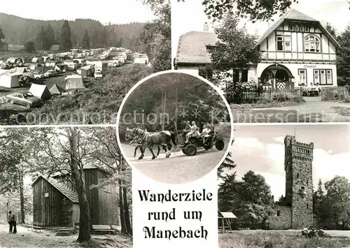 AK / Ansichtskarte Manebach Campingplatz Meyersgrund Waldgaststaette Moenchhof Goethehaeuschen Kat. Ilmenau