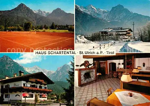 AK / Ansichtskarte St Ulrich Groeden Tirol Haus Schartental Gastraum Tennisplaetze Kat. Salten Schlern