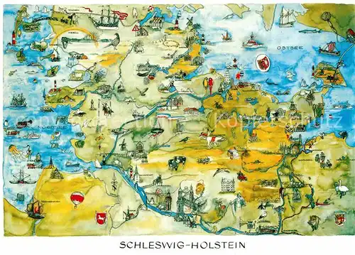 AK / Ansichtskarte Schleswig Holstein Gebietskarte Aquarell Kat. 
