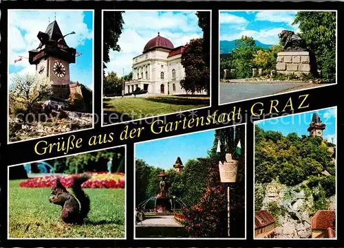 AK / Ansichtskarte Graz Steiermark Uhrturm Opernhaus Hackherloewe Hansi Stadtpark Schlossbergsteig Kat. Graz