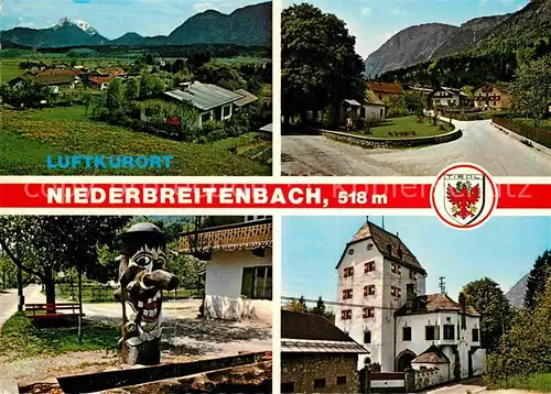 AK / Ansichtskarte Niederbreitenbach Ortsansichten mit Kaisergebirge Kapelle und Innbergen Dorfbrunnen Schloss Schoenwarth