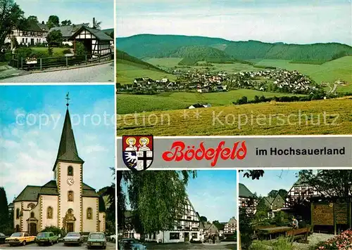 AK / Ansichtskarte Boedefeld Panorama Kirche Fachwerkhaeuser Kat. Schmallenberg