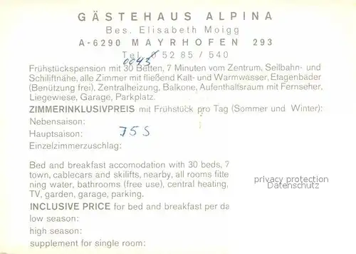 AK / Ansichtskarte Mayrhofen Zillertal Gaestehaus Alpina Ski Sesselbahn Kat. Mayrhofen