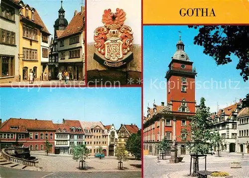 AK / Ansichtskarte Gotha Thueringen Am Bruehl Schloss Friedenstein Wappen Hauptmarkt Rathaus Kat. Gotha
