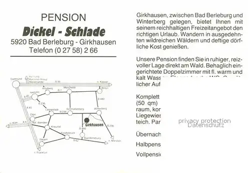 AK / Ansichtskarte Girkhausen Bad Berleburg Pension Dickel Schlade Landschaftspanorama Partie am Bach Kat. Bad Berleburg