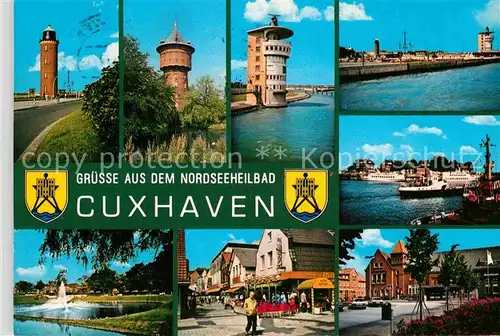 AK / Ansichtskarte Cuxhaven Duhnen Nordseebad Leuchtturm Hafen Park Fussgaengerzone Rathaus