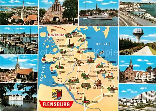 AK / Ansichtskarte Flensburg Teilansichten Gebietskarte Kat. Flensburg