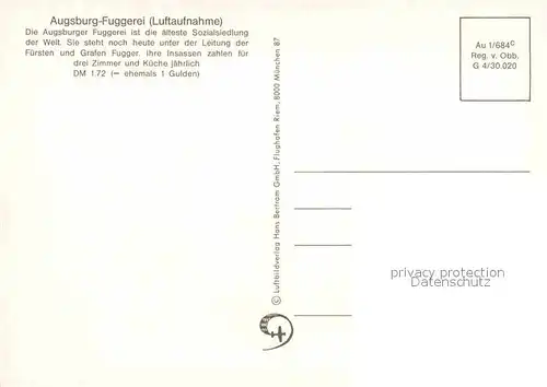 AK / Ansichtskarte Augsburg Fliegeraufnahme mit Fuggerei Kat. Augsburg
