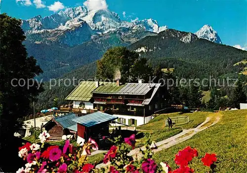 AK / Ansichtskarte Eckbauer Alm mit Hochblassen Alpspitze und Zugspitze