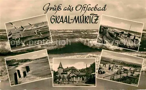 AK / Ansichtskarte Graal Mueritz Ostseebad Moewen Brandung Strand Fischernetze Kat. Seeheilbad Graal Mueritz