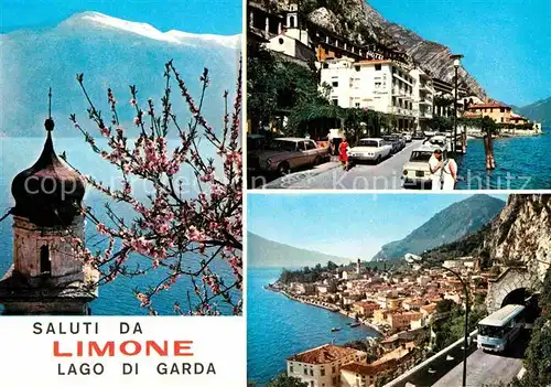 AK / Ansichtskarte Limone Lago di Garda Uferstrasse Kirchturm Teilansicht mit Tunnel