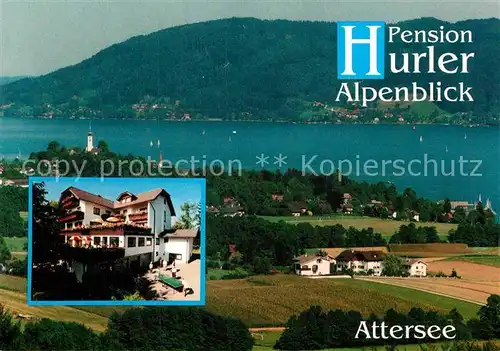 AK / Ansichtskarte Attersee Fliegeraufnahme Pension Hurler Alpenblick Kat. Attersee