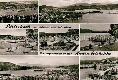 AK / Ansichtskarte Poertschach Woerthersee Panorama Strandpartien Kat. Poertschach Woerther See Kaernten