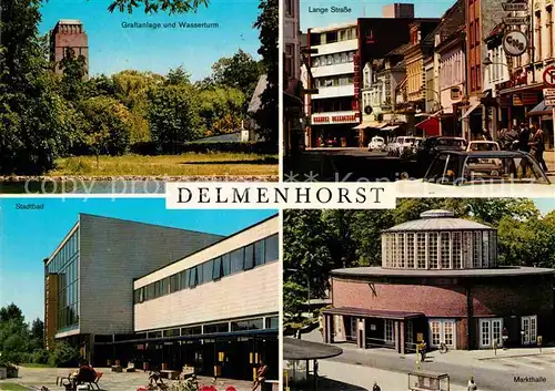 AK / Ansichtskarte Delmenhorst Graftanlage und Wasserturm Lange Strasse Stadtbad Markthalle Kat. Delmenhorst