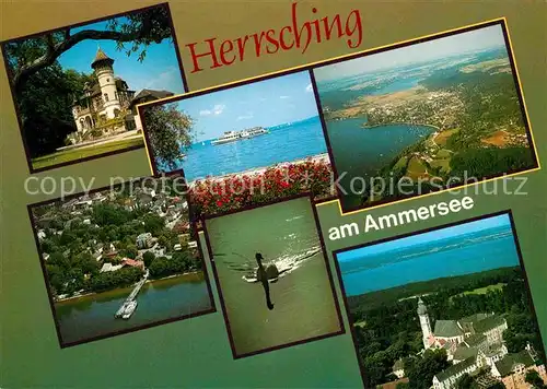 AK / Ansichtskarte Herrsching Ammersee Schwan Fliegeraufnahme Schloss  Kat. Herrsching a.Ammersee