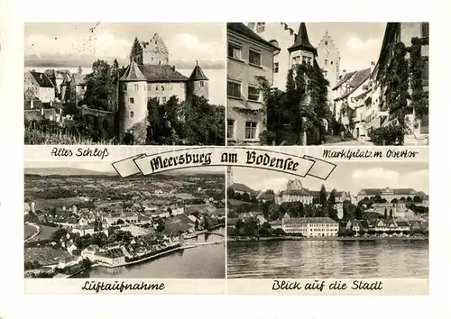 AK / Ansichtskarte Meersburg Bodensee Marktplatz Obertor Altes Schloss Fliegeraufnahme Kat. Meersburg