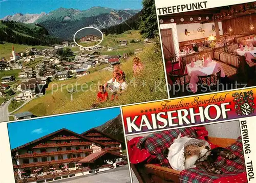 AK / Ansichtskarte Berwang Tirol Sporthotel Kaiserhof Restaurant Hund Gesamtansicht mit Alpenpanorama Kat. Berwang