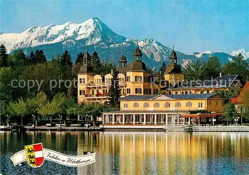 AK / Ansichtskarte Velden Woerther See Promenade mit Schloss und Mittagskogel Karawanken Kat. Velden am Woerther See