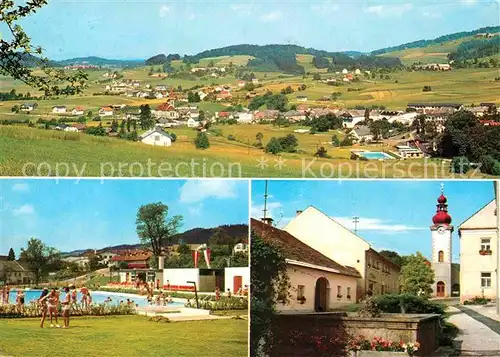 AK / Ansichtskarte St Oswald Freistadt Gesamtansicht Schwimmbad Kirche Brunnen Kat. Freistadt