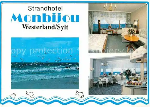 AK / Ansichtskarte Westerland Sylt Strandhotel Monbiju Speiseraum Doppelzimmer Brandung Kat. Westerland