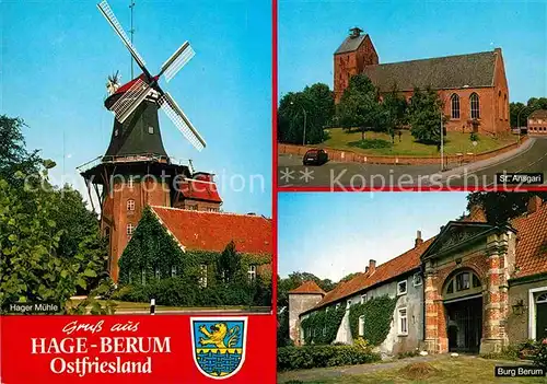 AK / Ansichtskarte Berum Ostfriesland Hager Muehle St Ansgari Burg Berum Kat. Hage