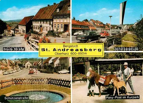 AK / Ansichtskarte St Andreasberg Harz Breite Strasse Schuetzenstrasse Pony Post im Kurpark Kat. Sankt Andreasberg