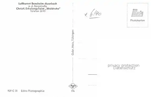 AK / Ansichtskarte Auerbach Bergstrasse Christl Erholungsheim Waldruhe Kat. Bensheim