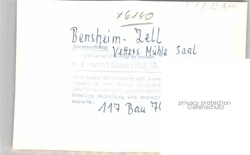AK / Ansichtskarte Zell Bensheim Vetters Muehle Saale Kat. Bensheim