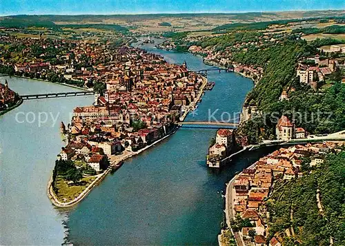 AK / Ansichtskarte Passau Dreifluessestadt Historische Stadtaufnahme anno 1960 Fliegeraufnahme Kat. Passau