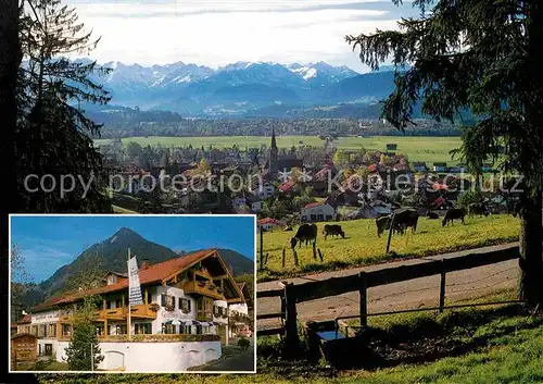 AK / Ansichtskarte Burgberg Allgaeu Hotel Gasthof Loewen Ortsansicht mit Alpenpanorama Kat. Burgberg i.Allgaeu