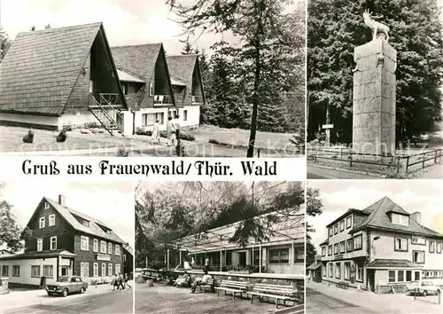 AK / Ansichtskarte Frauenwald Thueringen Rennsteig Wanderhuetten Monument Bohrstuhl Gaststaette Waldfrieden Cafe Lenkgrund Kat. Frauenwald