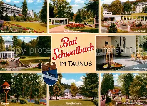 AK / Ansichtskarte Bad Schwalbach Kurhotel Weinbrunnen Kurpark Badehaus Golfplatz Stahlbrunnen Kat. Bad Schwalbach