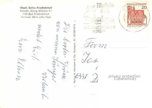 AK / Ansichtskarte Bad Friedrichshall Staatliche Saline Schacht Koenig Wilhelm II. Kat. Bad Friedrichshall