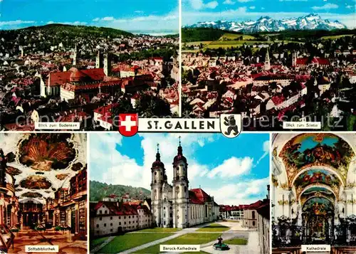AK / Ansichtskarte St Gallen SG Blick zum Bodensee Barock Kathedrale Saentis Stiftsbibliothek Kat. St Gallen