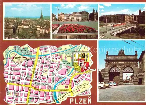AK / Ansichtskarte Plzen Pilsen Teilansichten Stadtplan Kat. Plzen Pilsen