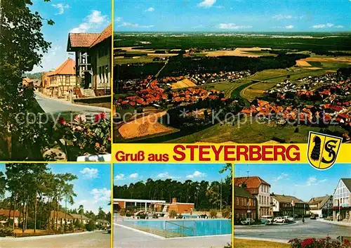 AK / Ansichtskarte Steyerberg Teilansichten Fliegeraufnahme Schwimmbad Kat. Steyerberg