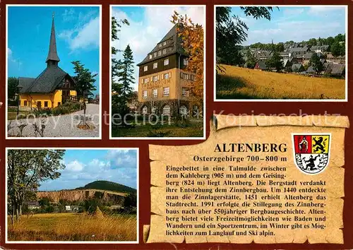 AK / Ansichtskarte Altenberg Erzgebirge Kirche Kliniksanatorium Raupennest Stadtblick Geisingberg mit Pinge Kat. Geising