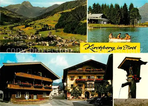 AK / Ansichtskarte Kirchberg Tirol mit Rettenstein Badesee Strassenmotiv Hotel Daxer Dorfbrunnen Kat. Kirchberg in Tirol