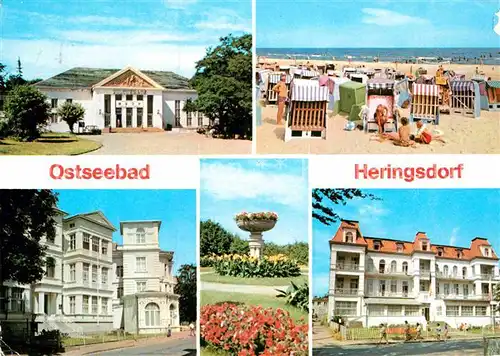 AK / Ansichtskarte Heringsdorf Ostseebad Usedom Kulturhaus Strand FDGB Erholungsheime Einheit und Camara M Bahia Kuranlagen Kat. Heringsdorf