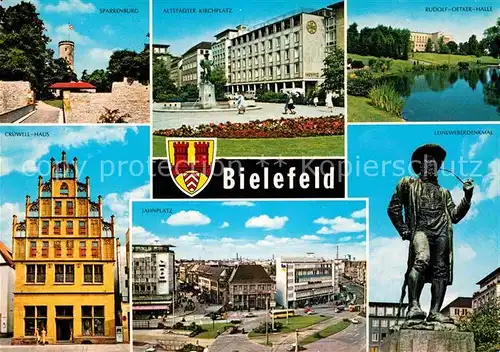 AK / Ansichtskarte Bielefeld Sparrenburg Cruewell Haus Jahnplatz Leinenweberdenkmal Altstaedter Kirchplatz Kat. Bielefeld