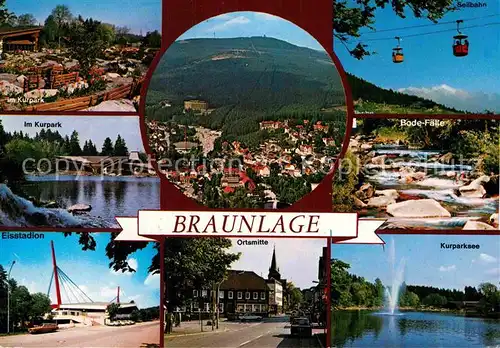 AK / Ansichtskarte Braunlage Kurpark Eisstadion Ortsmitte Kurparksee Bode Faelle Seilbahn Kat. Braunlage Harz